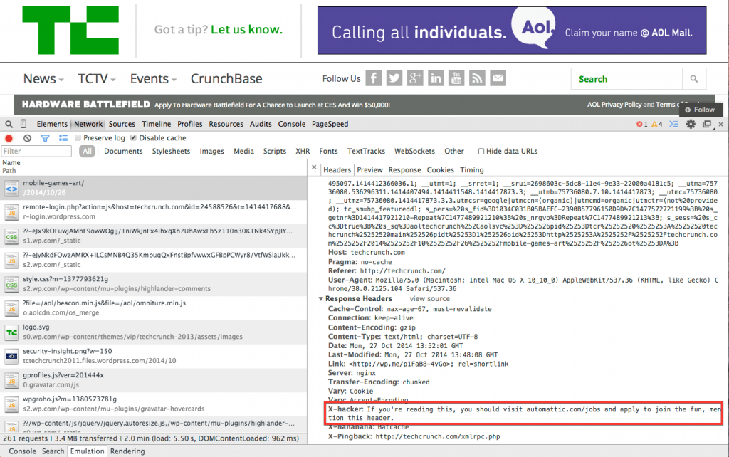TechCrunch HTTP-Header Job