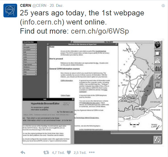 (c) CERN: Tweet &uuml;ber das Jubil&auml;um.
