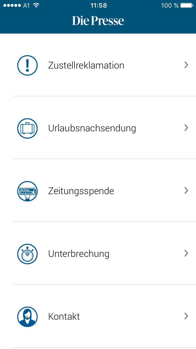 Screenshot Self Service App Styria Marketing Services.