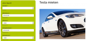 Tesla mieten leicht gemacht. Screenshot ecar-rent.com