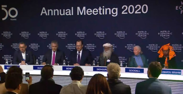 Screenshot: Die offizielle Pressekonferenz zu 1t.org beim WEF in Davos u.a. mit Jane Goodall