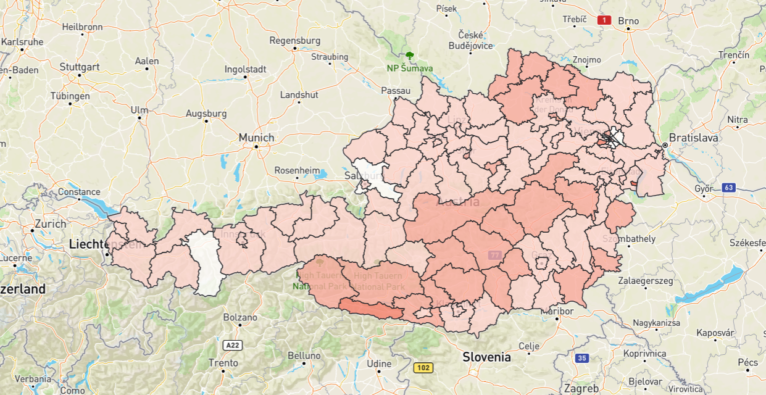 Corona Risikogruppe 85+ in Österreich auf Karte