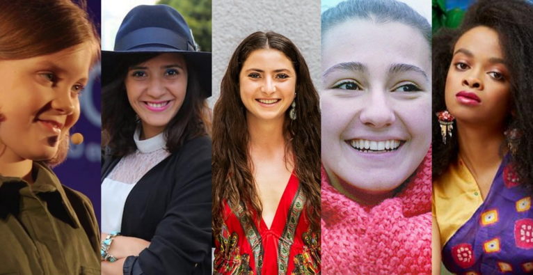 Eine neue Generation von Anführerinnen: (vlnr.) Molly Steer, Yasmine El Baggari, Lila Behr, Mrika Nikçi und Maya Penn treten bei der 1MillionStartups Global Conference auf
