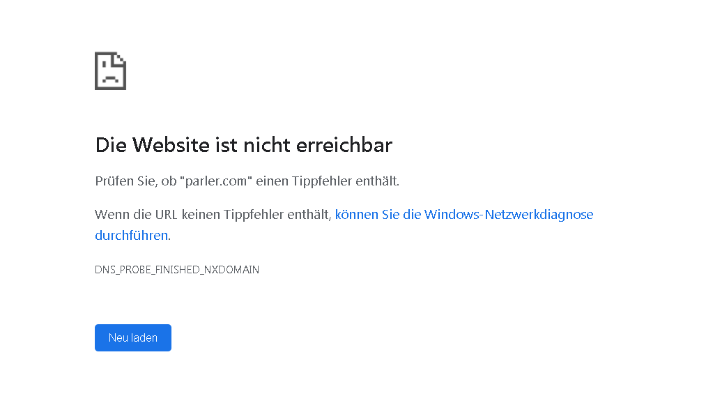 Screenshot: Parler ist offline