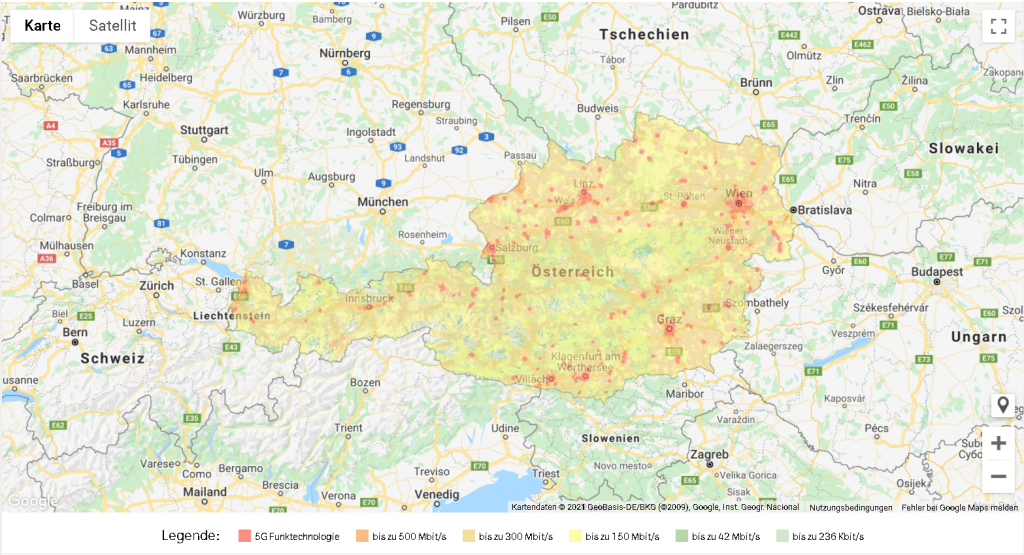 Die 5G-Standorte von A1 in den Gemeinden in Österreich