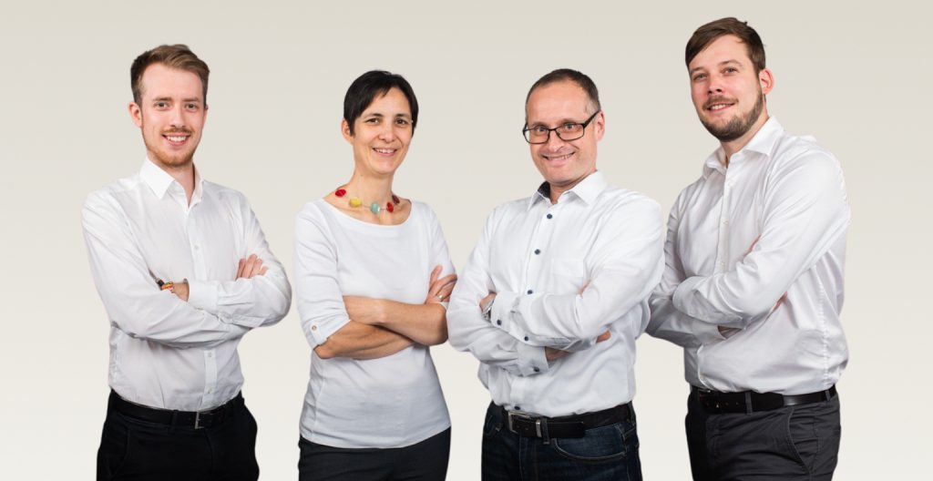 Das Founder-Team des Startups Lignovations: Victor Tibo, Angela Miltner, Martin Miltner und Stefan Beisl © Lignovations
