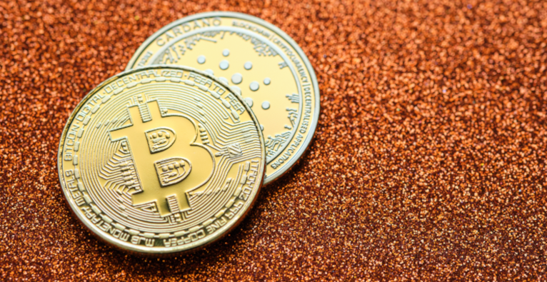 Bitcoin und Cardano coins