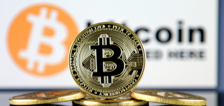 A coin with the Bitcoin logo
