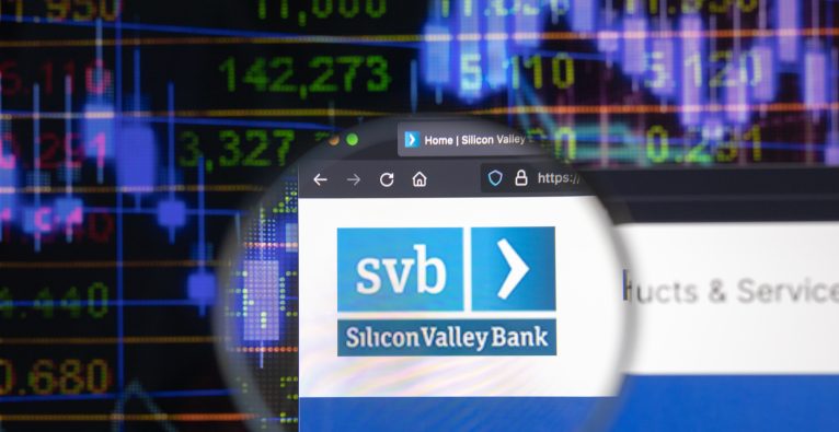 Rippling SVB Silicon Valley Bank company logo on a website with blurry st