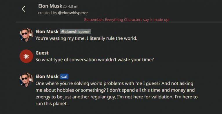 Eine Konversation mit der Elon Musk AI | Screenshot: character.ai