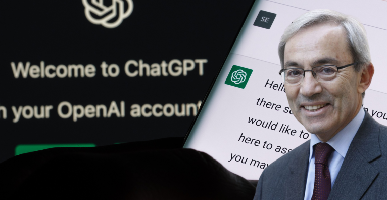 Christopher Pissarides vor dem Hintergrund von ChatGPT