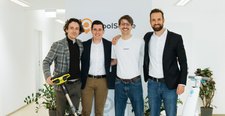 ToolSense-Gründer-Team v.l.n.r.: Rostylsav Yavorsyki (CTO & Co-Founder), Michail Stamenov (Head of Finance), Benjamin Petterle (CPO & Co-Founder), Alexander Manafi (CEO & Co-Founder) | (c) ToolSense