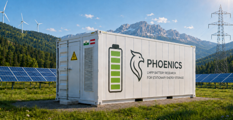 Strom aus Wind und Sonne braucht Speicher. Für sie entwickelt das Projekt Phoenics neue Batteriezellen. Konzeptbild, mit KI erstellt. | (c) Virtual Vehicle